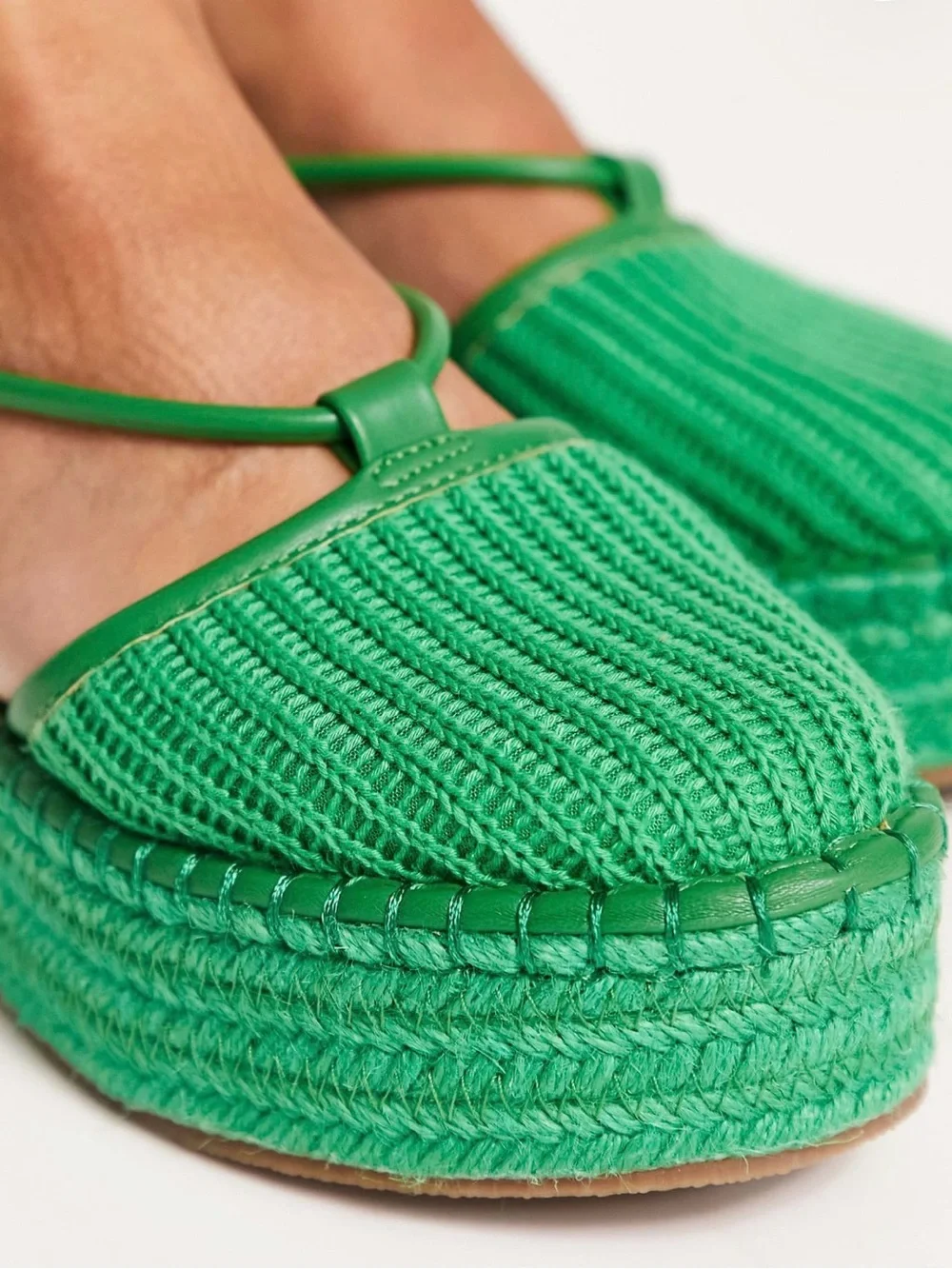 ASOS Design Green Juggle Espadrilles Braided Strap Lace Up Round Platform Sandal